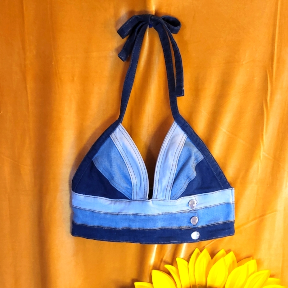 Womens Sexy Multi-color Jean Bustier Cami Top Size Medium